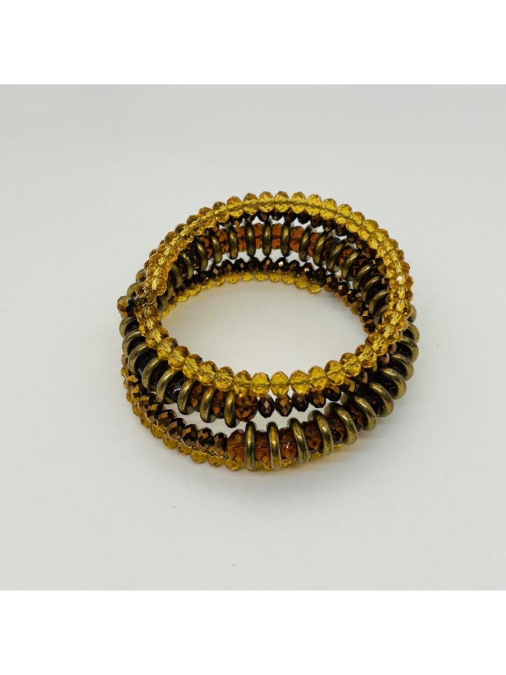 Bronze Cognac Honey Brown Bracelet Acrylic Bead Multi-Strand Memory Wire Wrap